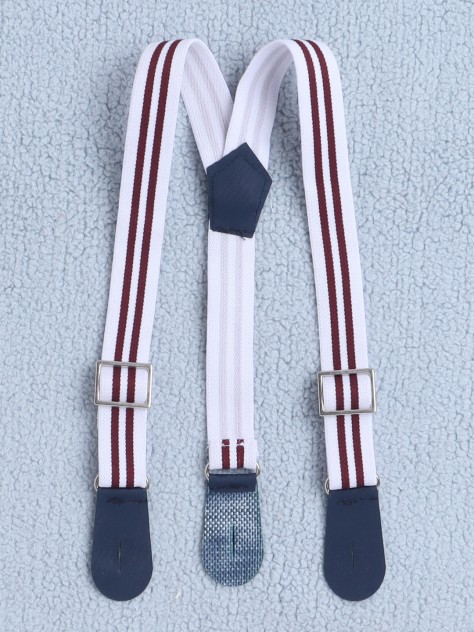 BUMZEE White & Maroon Boys Half Sleeves Bodysuit & Short Set With Bow Suspender & Cap