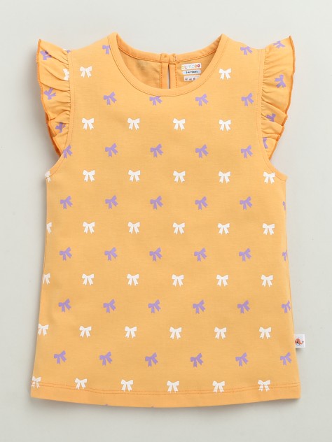 BUMZEE Royal Blue & Orange Girls Cap Sleeves Cotton T-Shirts Pack Of 2