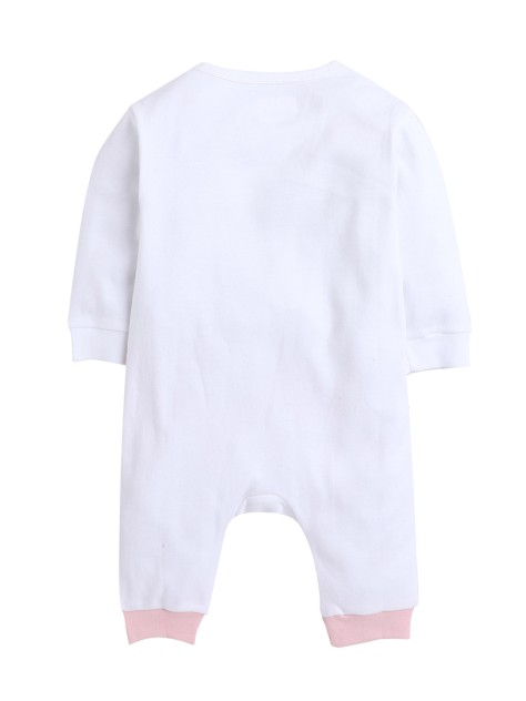 Bumzee Off White & Pink Girls Full Sleeves Trendy Fancy Romper