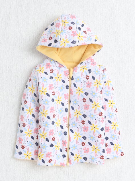 BUMZEE Yellow & White Baby Girls Full Sleeves Cotton Reversible Padded Jacket