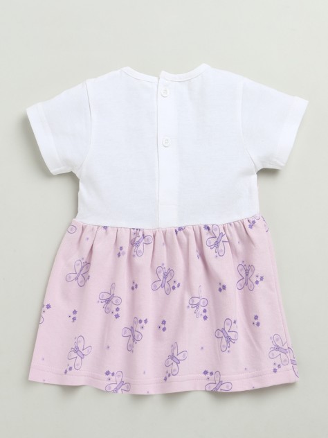 BUMZEE Lilac & White Girls Half Sleeves Cotton Knee Length Frock