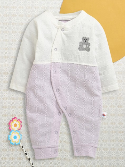 BUMZEE Lavender Girls Full Sleeves Cotton Trendy Sleepsuit Romper