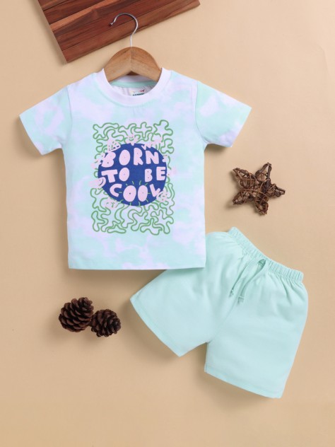 BUMZEE Aqua Blue Boys Half Sleeves T-Shirt & Short Set