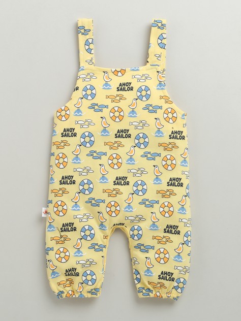 BUMZEE Yellow & White Baby Boys Half Sleeves Dungaree Set
