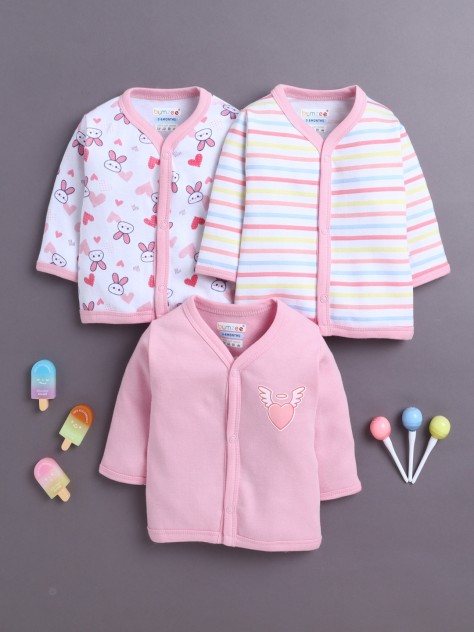BUMZEE Girls Full Sleeves Jabla Pink & White Pack of 3