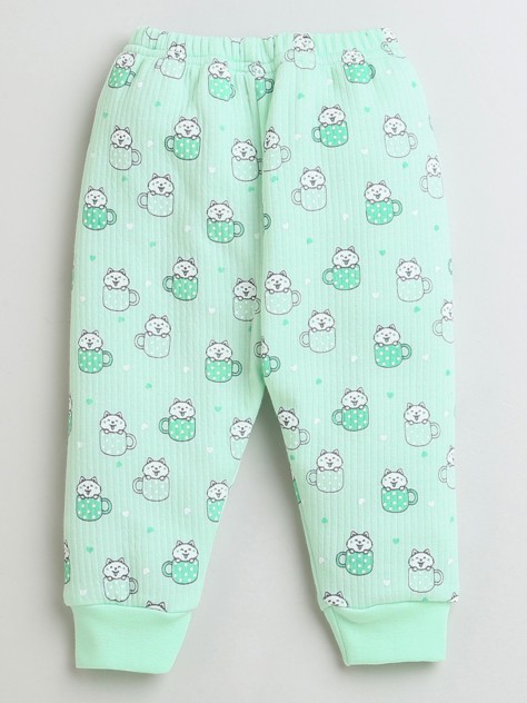 BUMZEE Mint Green Girls Full Sleeves Cotton Thermal Jabla & Jogger Set