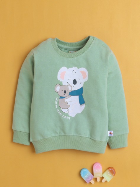 BUMZEE Green Boys Full Sleeves Cotton Sweatshirt