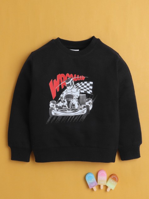 BUMZEE Black Boys Full Sleeves Cotton Sweatshirt