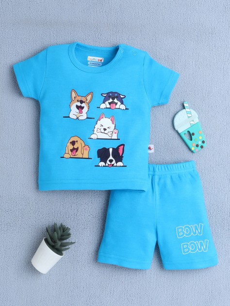 BUMZEE Blue Baby Girls Half Sleeves T-Shirt & Short Set