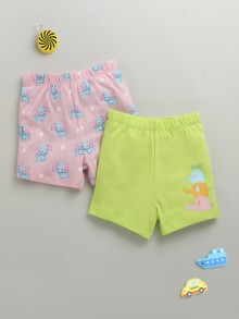BUMZEE Baby Pink & Green Girls Shorts Pack Of 2