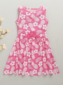 BUMZEE Pink Girls Sleeveless Cotton Knee Length Frock