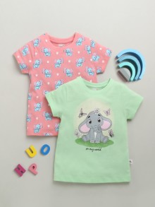 BUMZEE Green & Pink Girls Half Sleeves Cotton T-Shirts Pack Of 2