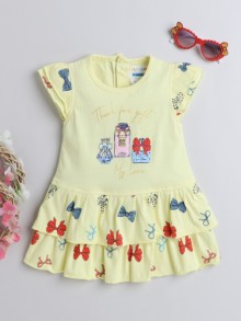 BUMZEE Lemon Girls Cap Sleeves Cotton Frock