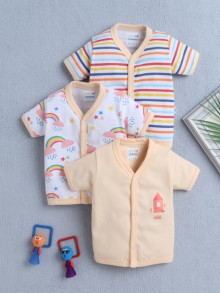 BUMZEE Girls Half Sleeves Jabla Peach & White Pack of 3