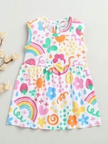 BUMZEE White Girls Sleeveless Cotton Knee Length Frock