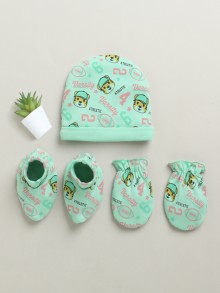 BUMZEE Mint Green Boys Cotton Cap Mitten Bootie Set