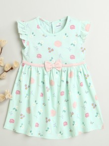 BUMZEE Mint Green Girls Cap Sleeves Cotton Knee Length Frock