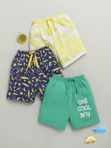 BUMZEE Green & Yellow Boys Shorts Pack Of 3