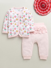 BUMZEE Pink & White Baby Girls Full Sleeves Jabla & Pyjama Set