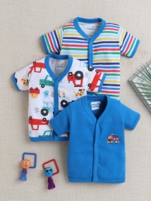 BUMZEE Boys Half Sleeves Jabla Blue & White Pack of 3