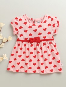 BUMZEE Peach Girls Half Sleeves Cotton Knee Length Frock