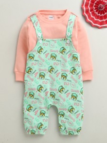 BUMZEE Mint Green & Peach Baby Girls Full Sleeves Cotton Dungaree Set