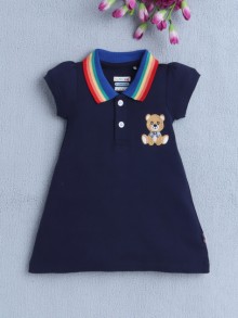 BUMZEE Navy Girls Cap Sleeves Cotton Frock