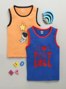 BUMZEE Royal Blue & Orange Boys Sleeveless Cotton T-Shirts Pack Of 2