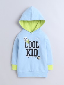 BUMZEE Sky Blue Boys Full Sleeves Cotton Hooded Sweatshirt
