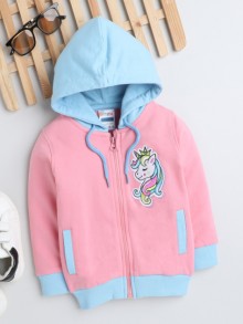 BUMZEE Baby Pink Girls Full Sleeves Hooded Sweatshirt