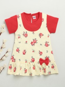 BUMZEE Yellow & Red Girls Half Sleeves Cotton Knee Length Frock