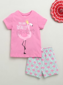 BUMZEE Pink & Mint Green Girls Half Sleeves T-Shirt & Short Set