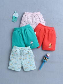 BUMZEE Green & Coral Girls Shorts Pack Of 4
