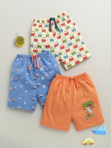 BUMZEE Orange & Blue Boys Shorts Pack Of 3
