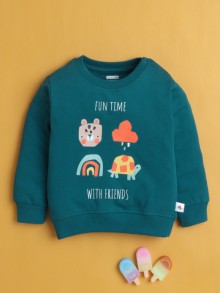 BUMZEE Teal Blue Boys Full Sleeves Cotton Sweatshirt