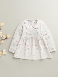 BUMZEE Off White Girls Full Sleeves Poly Blend Frock Dress