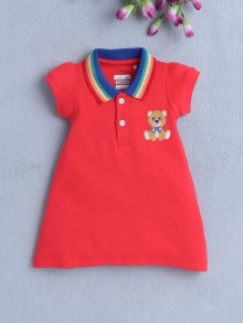 BUMZEE Red Girls Cap Sleeves Cotton Frock