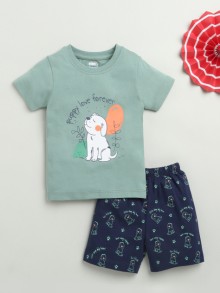 BUMZEE Green & Navy Boys Half Sleeves T-Shirt & Short Set