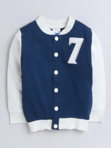 BUMZEE Navy Boys Full Sleeves Varsity Jacket With Button