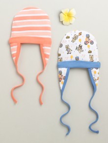 BUMZEE White & Multi Boys Cotton Pack Of 2 Cap With Ear Flap