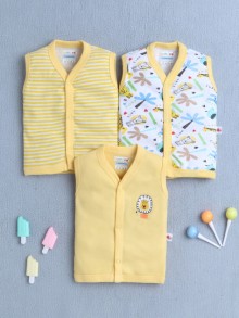 BUMZEE Boys Sleeveless Jabla Yellow & White Pack of 3