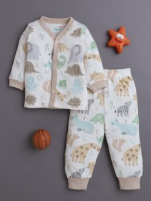BUMZEE Beige Baby Boys Full Sleeves Jabla & Pyjama Set