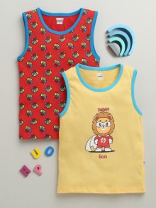 BUMZEE Yellow & Red Boys Sleeveless Cotton T-Shirts Pack Of 2