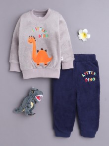 BUMZEE Grey & Navy Boys Full Sleeves Sweatshirt & Jogger Set