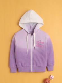 BUMZEE Lavender Girls Full Sleeves Cotton Hooded Zipper Sweatshirt