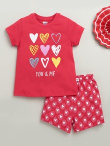 BUMZEE Red Girls Half Sleeves T-Shirt & Short Set
