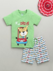 BUMZEE Green & White Boys Half Sleeves T-Shirt & Short Set