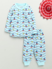 BUMZEE Sky Blue Baby Boys Full Sleeves Jabla & Pyjama Set