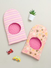 BUMZEE Peach & Pink Girls Cotton Pack Of 2 Monkey Cap