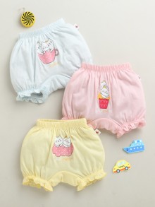 BUMZEE Yellow & Sky Blue Girls Cotton Bloomers Pack of 3